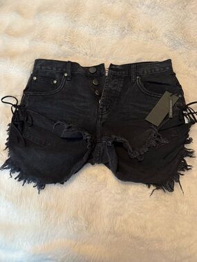 One Teaspoon Black Distressed Lace-Up Cutoff Shorts